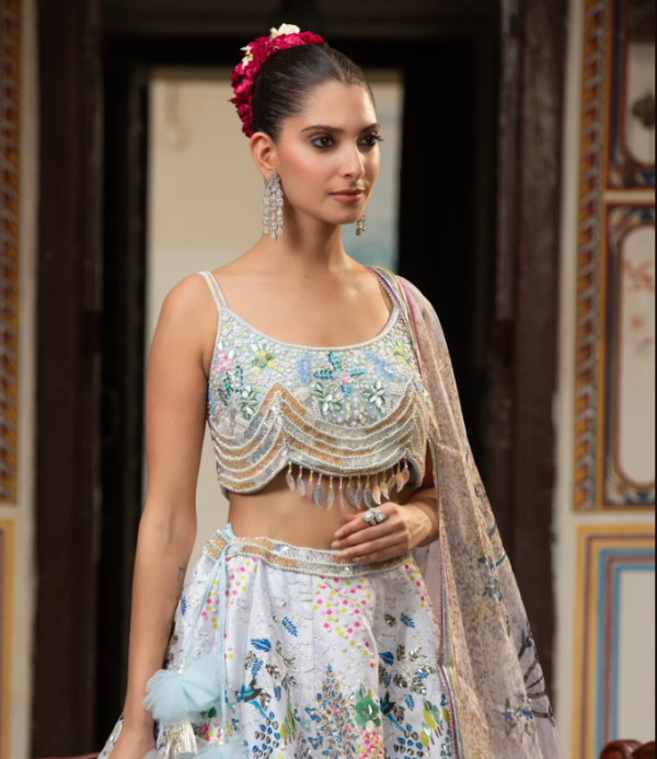 Buy Off White Silk Lehenga with Applique Work Online