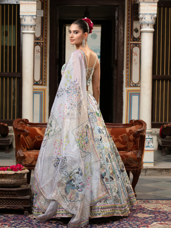 Off-White Silk Lehenga With Appliqué