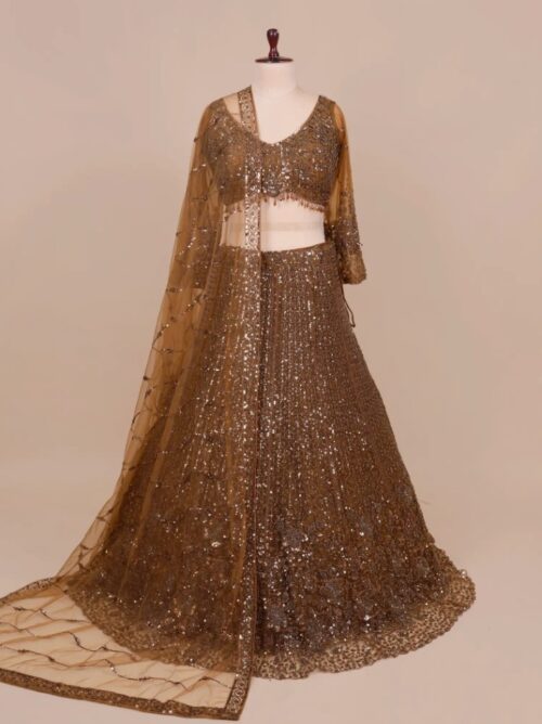 Copper Glow Net Lehenga with Sequins Work in USA