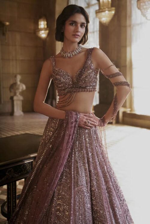 Western Style Designer light pink Choli for Lehenga with Sequins Embroidery