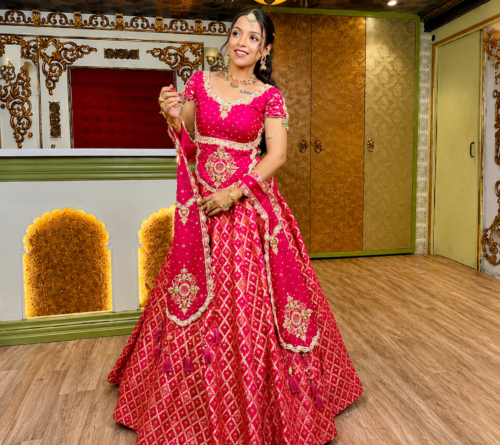 Buy Rani Pink Embroidered Lehenga Choli Online in USA Embroidery Detail