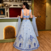 Buy Light Blue Embroidered Lehenga Choli Online in USA Back View