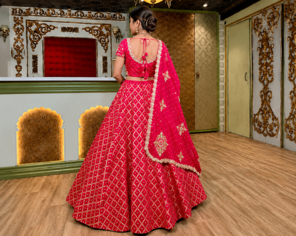 Buy Rani Pink Embroidered Lehenga Choli Online in USA Side View