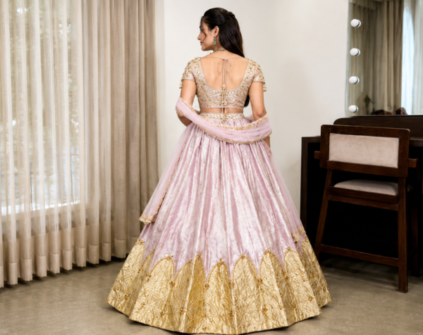 Buy Pink Sequins Embroidered Lehenga Choli Online in USA Back View