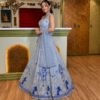 Buy Light Blue Embroidered Lehenga Choli Online in USA Side View