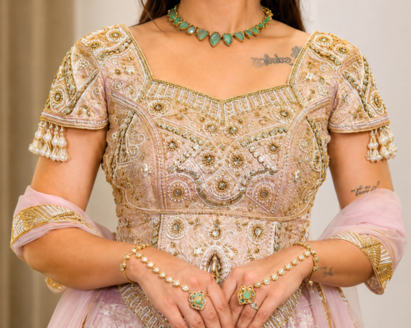 Buy Pink Sequins Embroidered Lehenga Choli Online in USA Front View