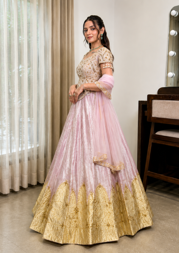 Buy Pink Sequins Embroidered Lehenga Choli Online in USA Side View