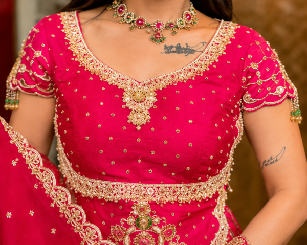 Buy Rani Pink Embroidered Lehenga Choli Online in USA Front View