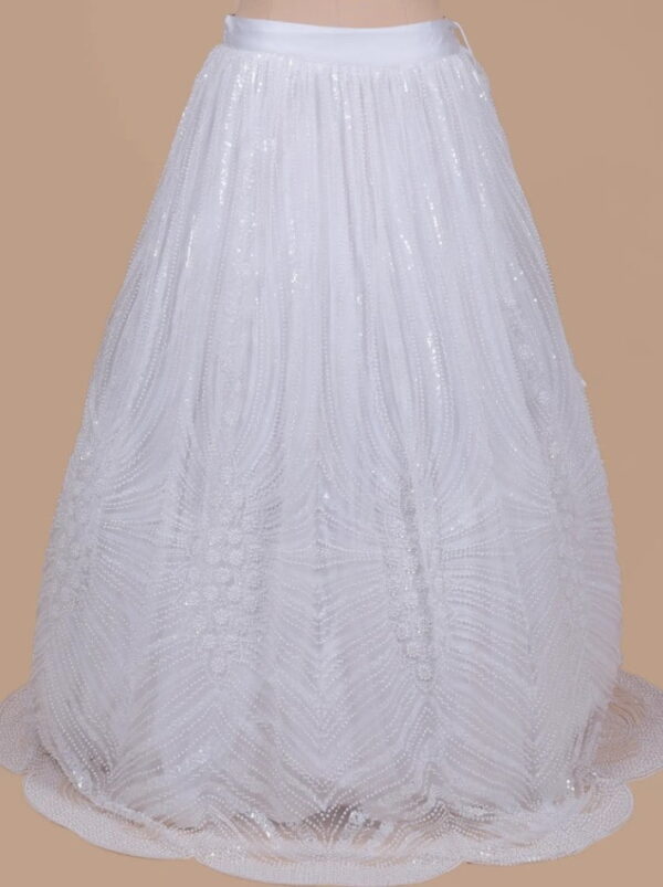 White Pearl Embroidery Lehenga Close-up