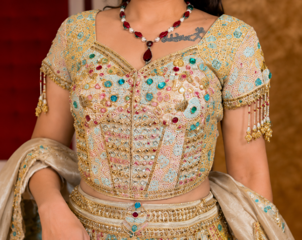 Buy Pastel Multicolour Embroidered Lehenga Choli Online in USA