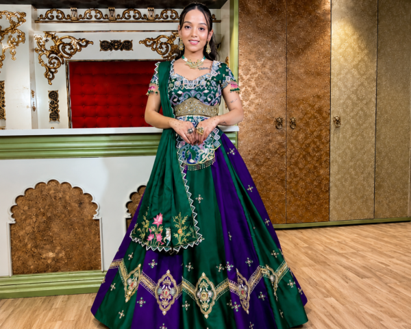 Buy Emerald Green and Purple Embroidered Lehenga Choli Online in USA Embroidery Detail