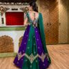 Buy Emerald Green and Purple Embroidered Lehenga Choli Online in USA Back View