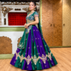Buy Emerald Green and Purple Embroidered Lehenga Choli Online in USA Side View