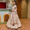 Designer Off White Lehenga Choli with Zari Thread and Stone Embroidery Front View