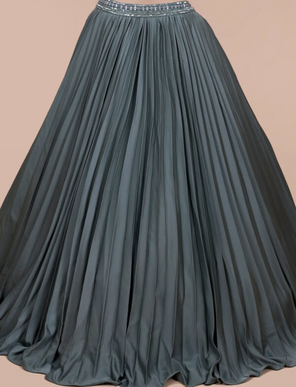 Designer Silk Lehenga in USA - Dusty Teal Silk Lehenga Skirt Detail