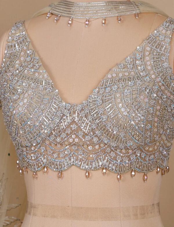Beige Party Wear Lehenga in USA - Mirror & Sequins Embroidery Detail
