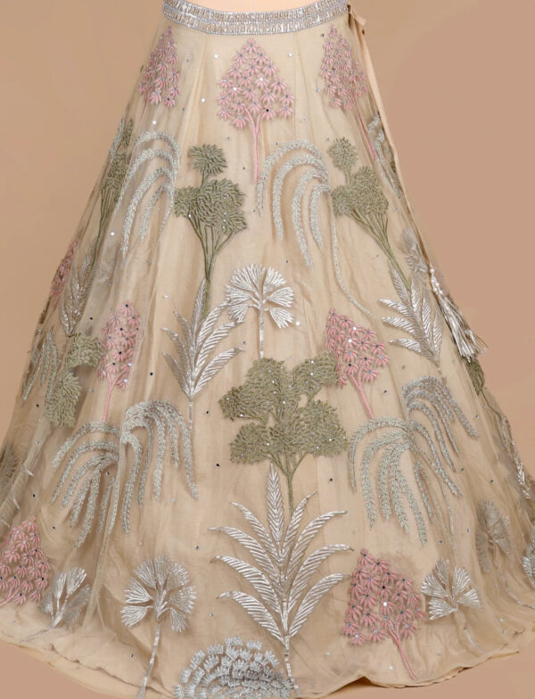 Beige Party Wear Lehenga in USA - Floral Lehenga Skirt Detail