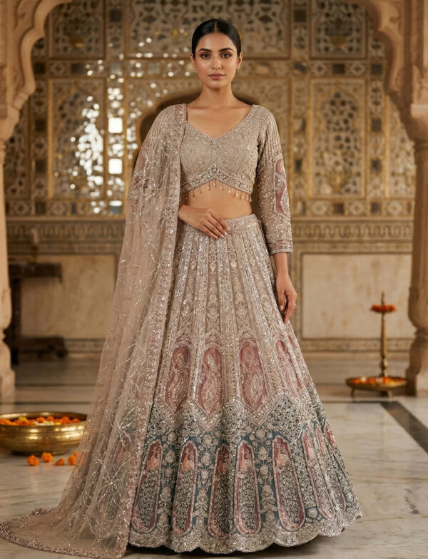 Chickoo Designer Lehenga Full View Chickoo Designer Lehenga in USA - Full View