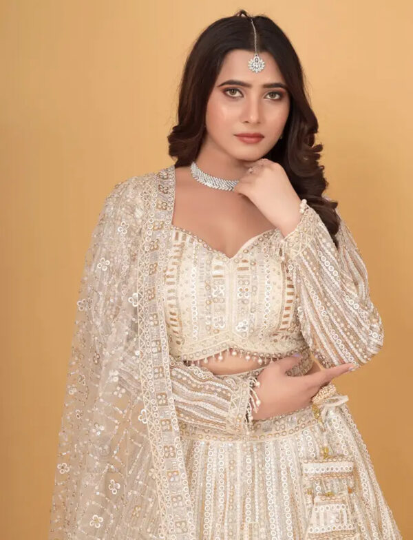 White Designer Lehenga in USA - Designer Blouse Front