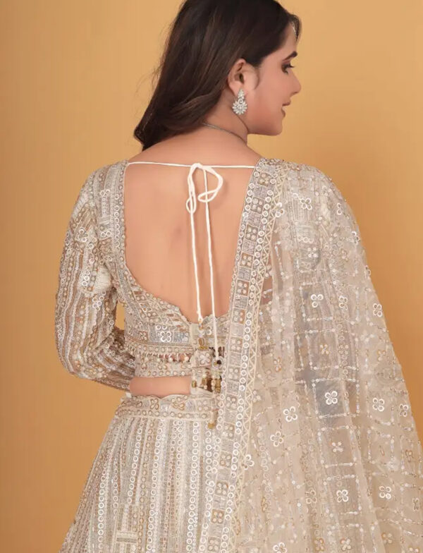 White Designer Lehenga in USA - Back Blouse View