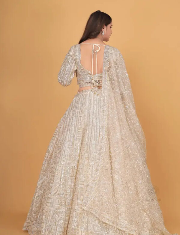 White Designer Lehenga in USA - Back Full View