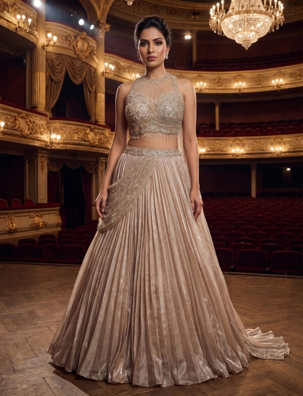 Beige Jimmy Choo Lehenga in USA - Full View