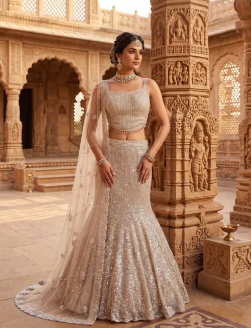 Champagne Lehenga in USA - Full Model View