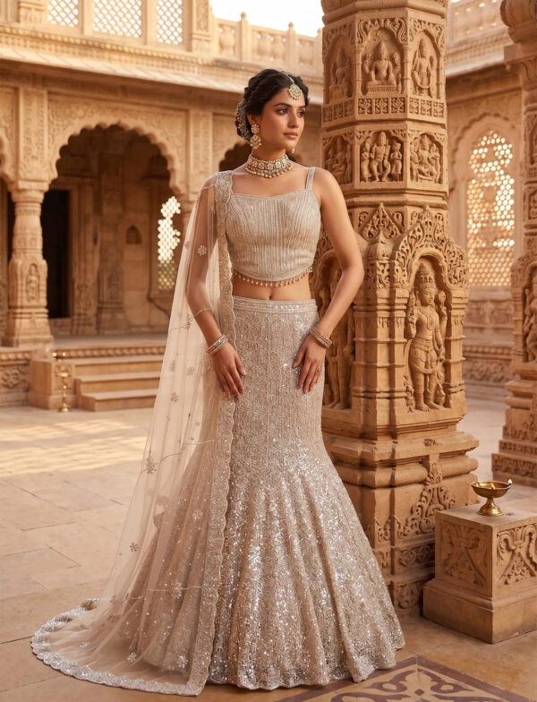 Champagne Lehenga in USA - Full Model View