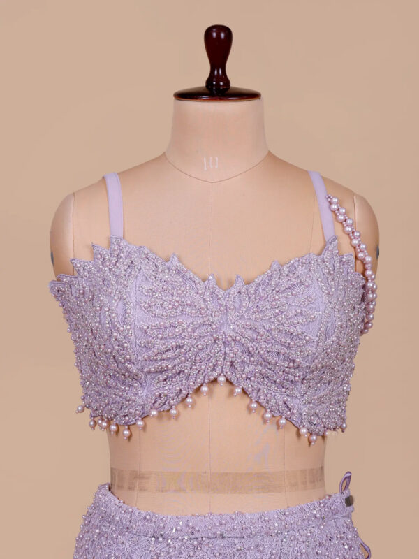 Lilac Pearl Embroidery Lehenga Close-up