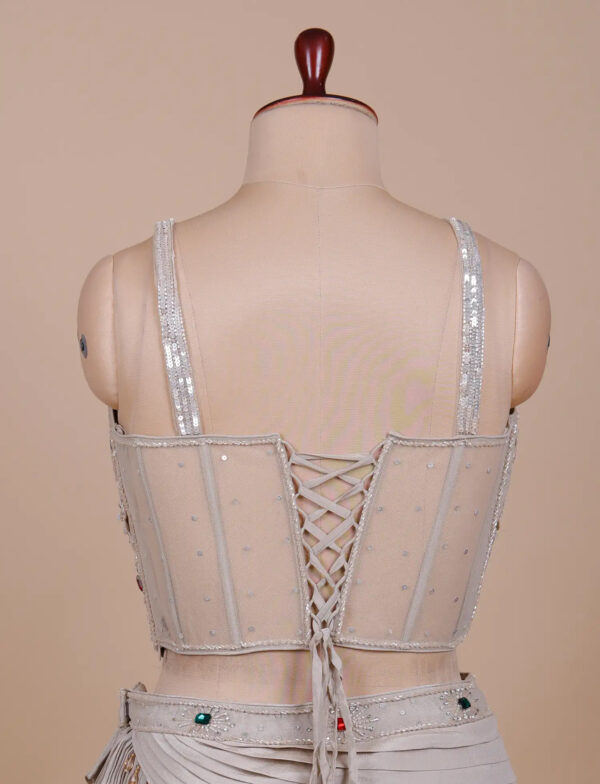 Grey Pearl Lehenga in USA - Pearl Embroidery Detail