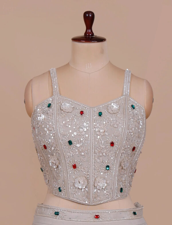 Grey Pearl Lehenga in USA - Designer Blouse