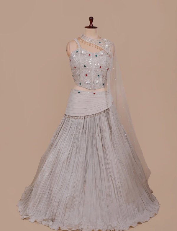 Grey Pearl Lehenga in USA - Full View
