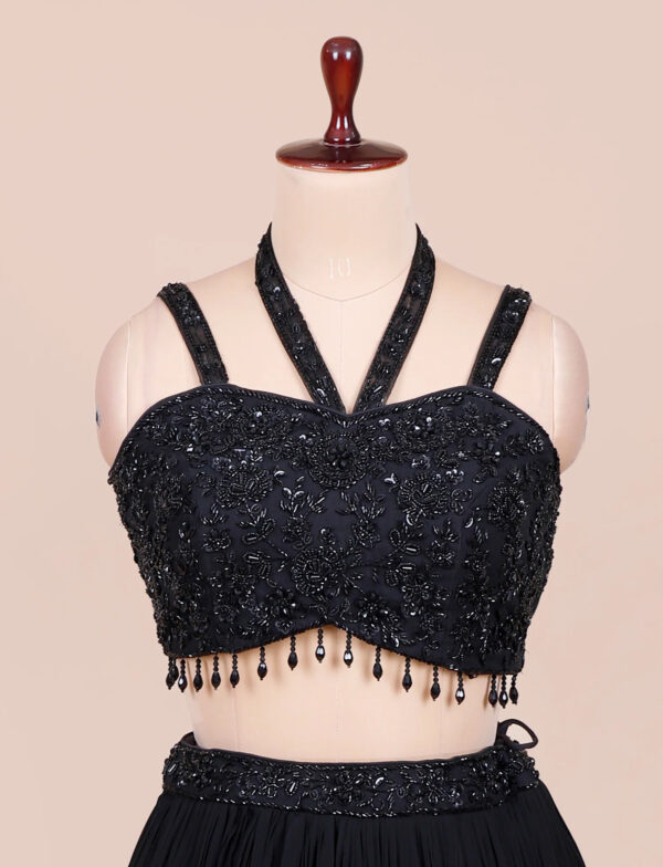 Black Pearl Beads Embroidered Lehenga Blouse in USA Black Pearl Beads Embroidered Designer Blouse for Lehenga in USA