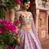 Light Lavender Silk Lehenga Embroidery Detail in USA Close-Up of Light Lavender Silk Lehenga with Applique Work in USA