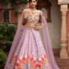 Light Lavender Silk Lehenga with Applique Work in USA | Designer Wedding Wear Light Lavender Silk Lehenga with Applique Work in USA Front View