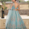 Full-Length Sky Blue Net Lehenga with Handcrafted Applique in USA