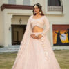 Princess Pink Designer Net Lehenga in USA Princess Pink Net Lehenga with Dupatta 45 Degree View in USA