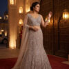 Luxury Champagne Mermaid Lehenga with Elegant Handwork in USA | Designer Wedding Wear Luxury Champagne Mermaid Lehenga with Elegant Handwork in USA Full View