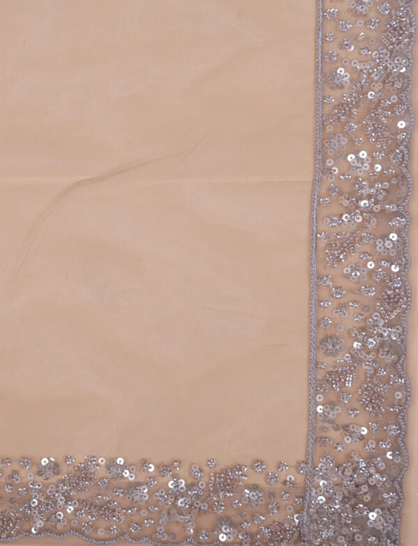 Champagne Mermaid Lehenga Fabric Detail in USA Luxury Champagne Mermaid Lehenga with Elegant Handwork in USA Fabric Close-Up