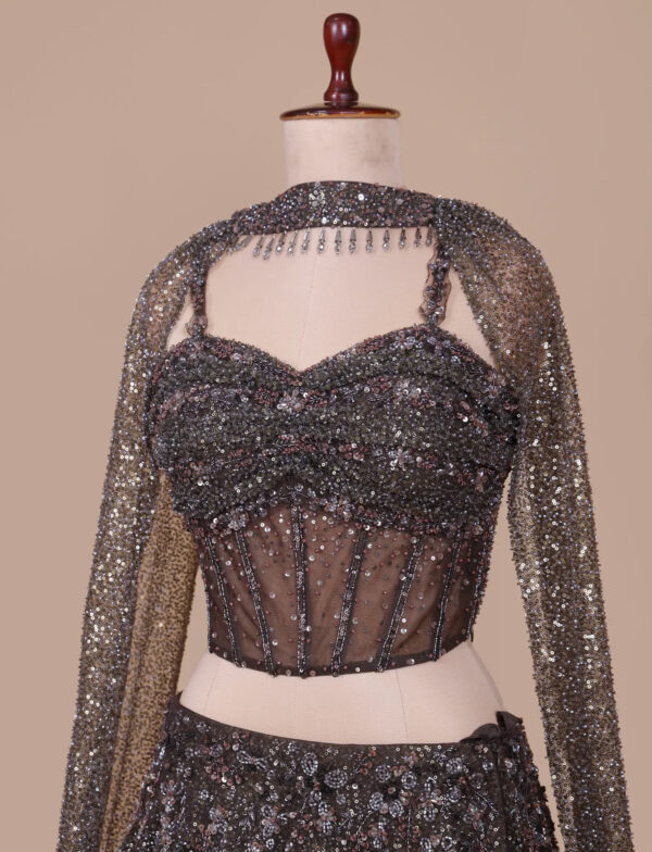 Charcoal Couture Lehenga with Elegant Designer Work and Dupatta in USA