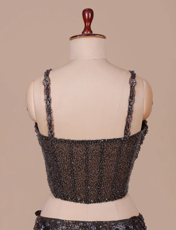 Charcoal Couture Lehenga with Elegant Designer Work in USA Back View Blouse