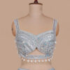 Powder Blue Designer Blouse with Pearl Embroidery in USA Graceful Powder Blue Lehenga with Pearl Accents in USA Front View Blouse