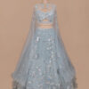 Graceful Powder Blue Lehenga with Pearl Accents in USA | Designer Wedding Wear Graceful Powder Blue Lehenga with Pearl Accents in USA Full View