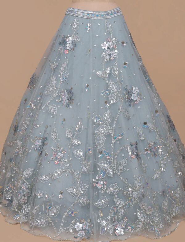 Powder Blue Lehenga Skirt with Pearl Embroidery in USA Graceful Powder Blue Lehenga with Pearl Accents in USA Skirt View